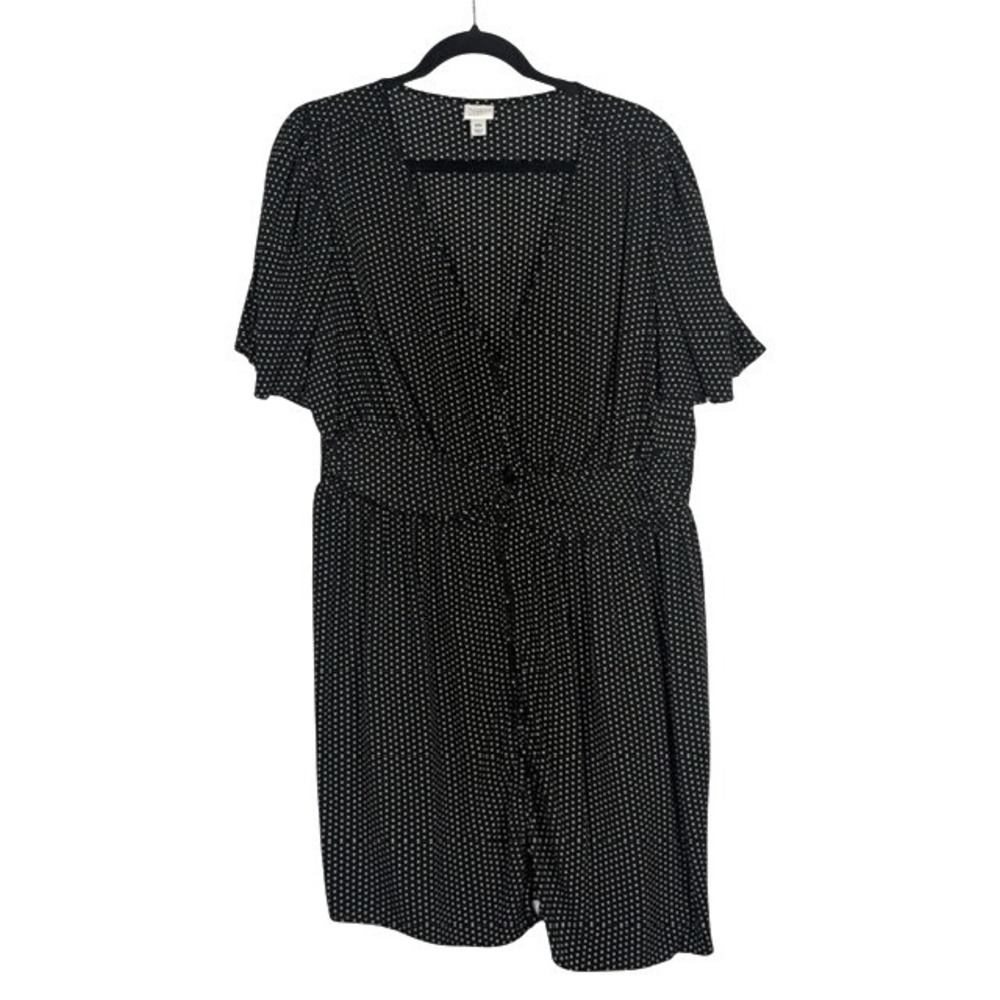 A New Day Womens XXL Black White Polka Dot Button Front Mini Dress Short Sleeve